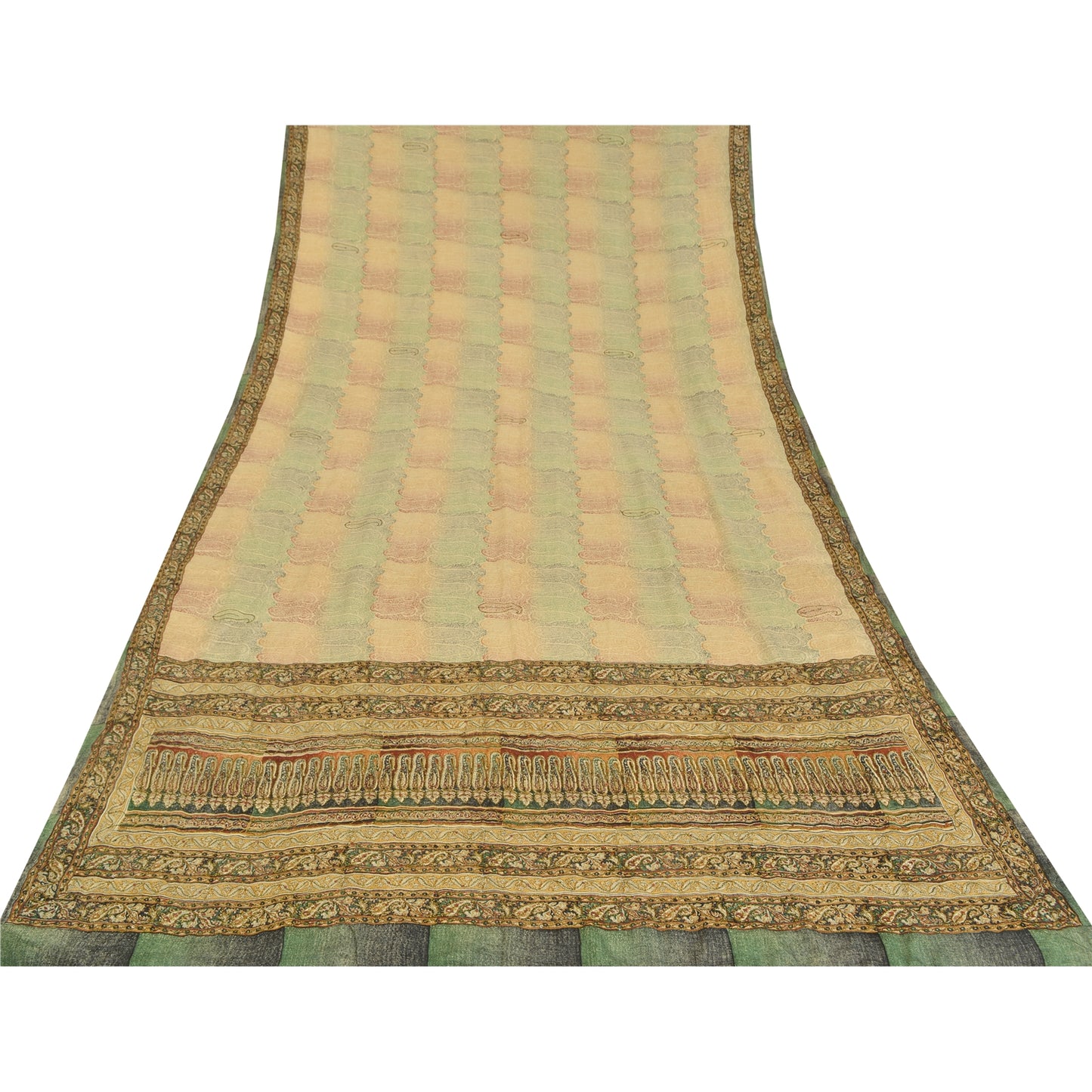 Sanskriti Vintage Sarees Multi Pure Crepe Silk Printed Sari 5yd Craft Sustainable Fabric