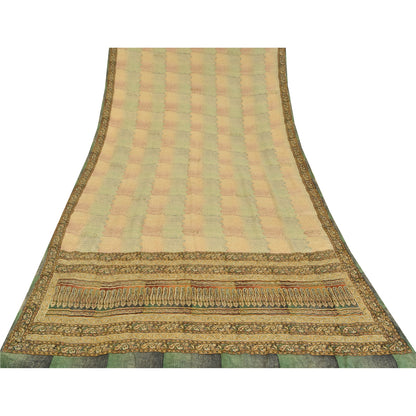 Sanskriti Vintage Sarees Multi Pure Crepe Silk Printed Sari 5yd Craft Sustainable Fabric