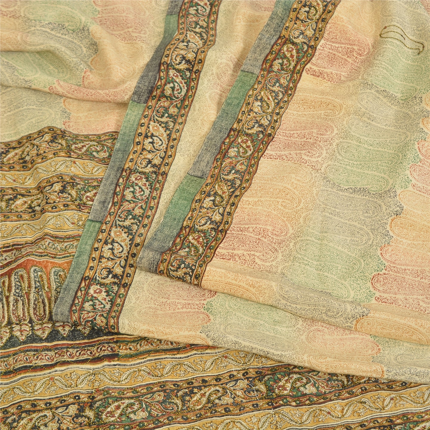 Sanskriti Vintage Sarees Multi Pure Crepe Silk Printed Sari 5yd Craft Sustainable Fabric