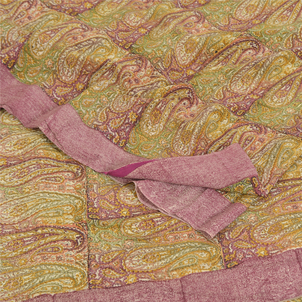 Sanskriti Vintage Sarees Multi Pure Crepe Silk Printed Sari 5yd Craft Sustainable Fabric