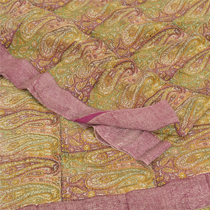 Sanskriti Vintage Sarees Multi Pure Crepe Silk Printed Sari 5yd Craft Sustainable Fabric