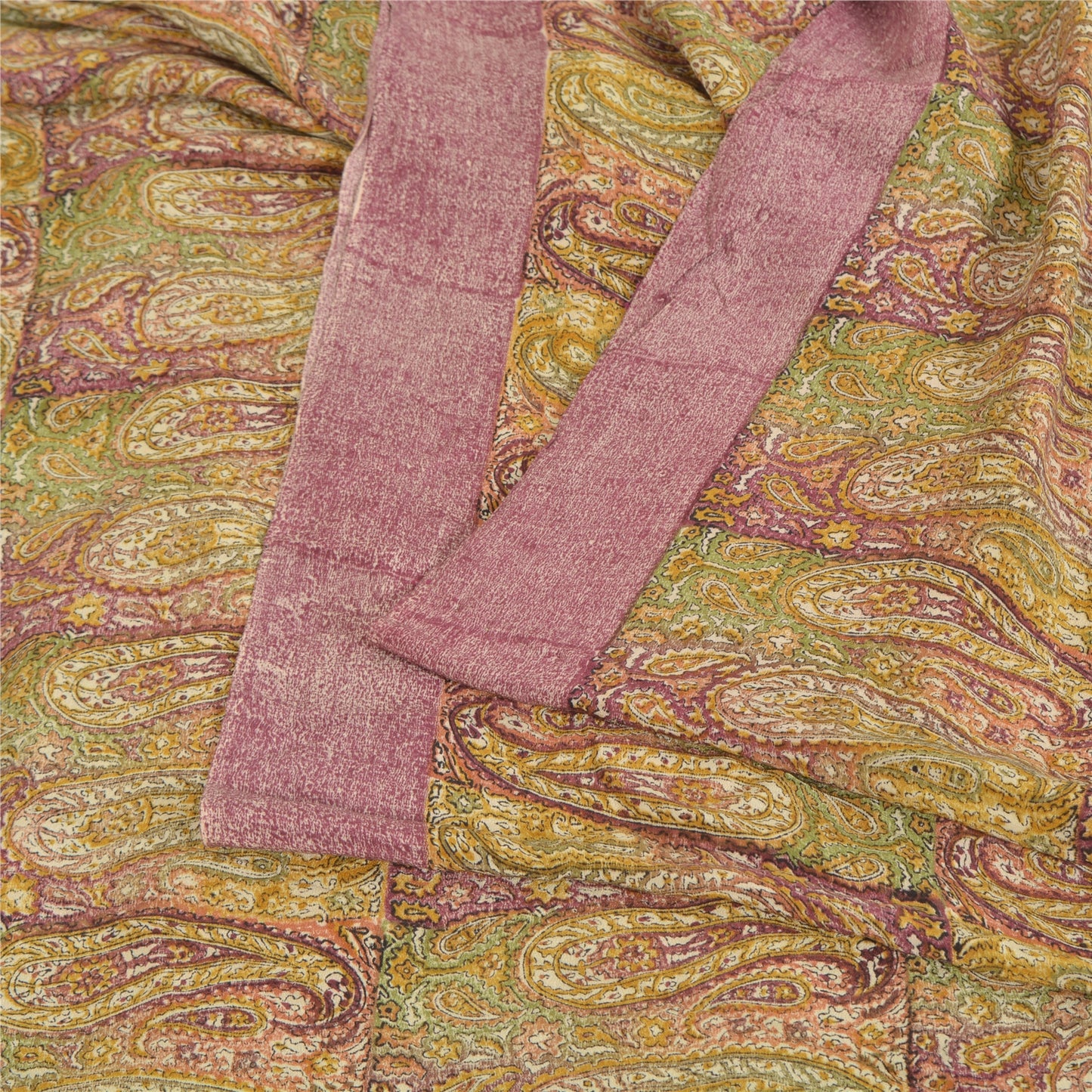 Sanskriti Vintage Sarees Multi Pure Crepe Silk Printed Sari 5yd Craft Sustainable Fabric