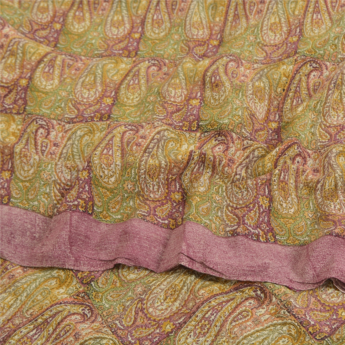 Sanskriti Vintage Sarees Multi Pure Crepe Silk Printed Sari 5yd Craft Sustainable Fabric