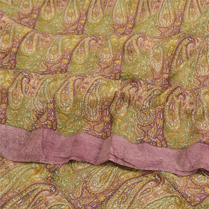 Sanskriti Vintage Sarees Multi Pure Crepe Silk Printed Sari 5yd Craft Sustainable Fabric