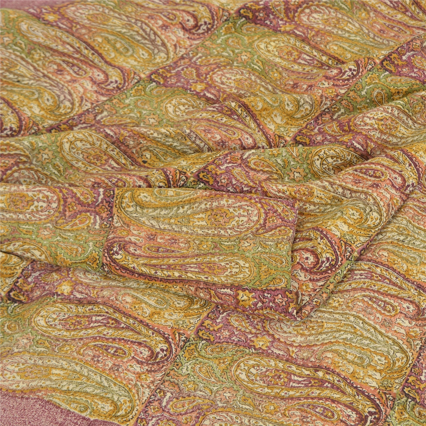 Sanskriti Vintage Sarees Multi Pure Crepe Silk Printed Sari 5yd Craft Sustainable Fabric