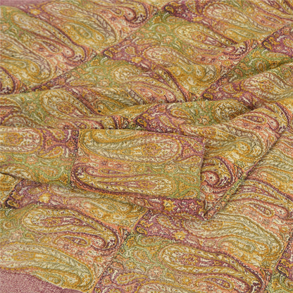 Sanskriti Vintage Sarees Multi Pure Crepe Silk Printed Sari 5yd Craft Sustainable Fabric