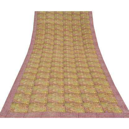 Sanskriti Vintage Sarees Multi Pure Crepe Silk Printed Sari 5yd Craft Sustainable Fabric