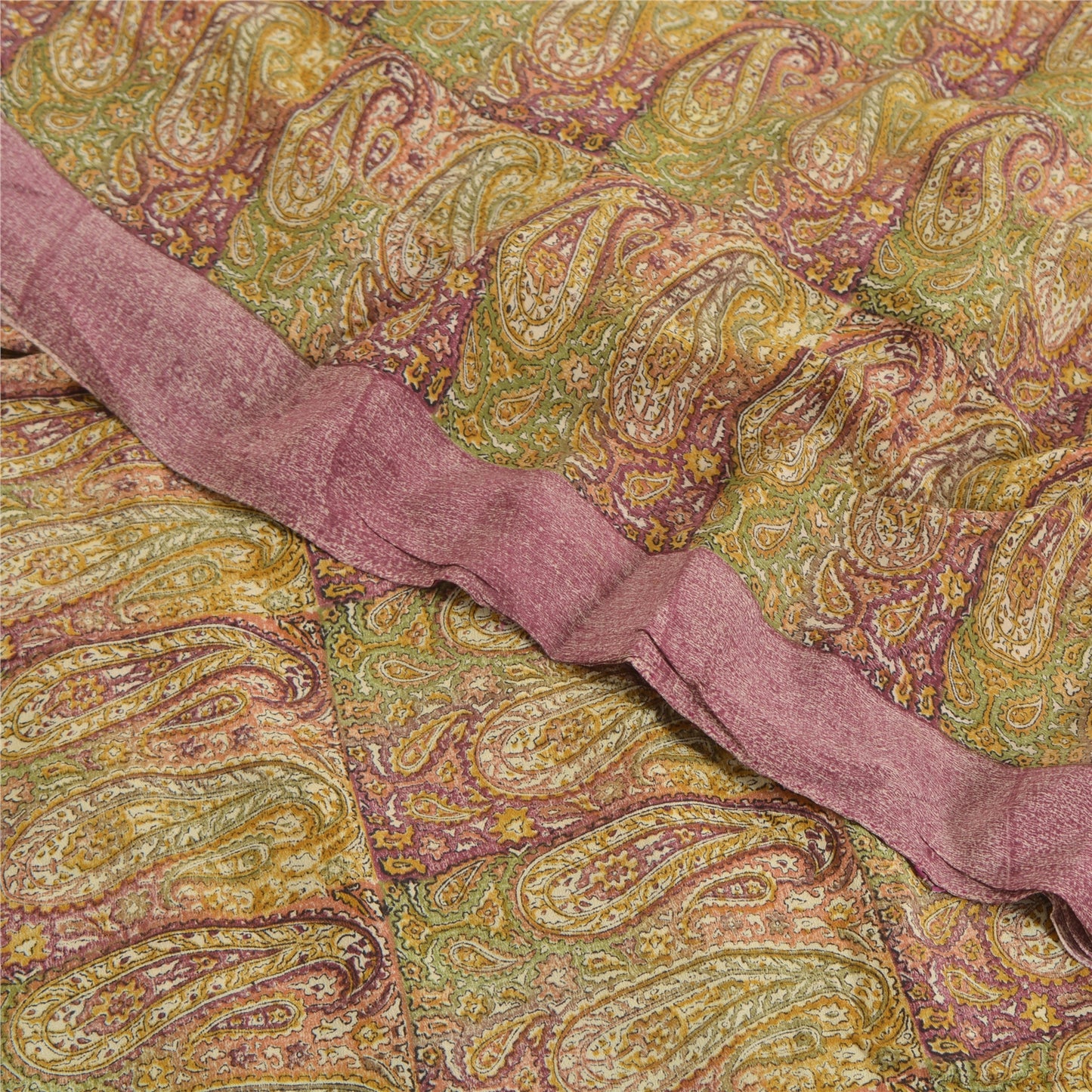 Sanskriti Vintage Sarees Multi Pure Crepe Silk Printed Sari 5yd Craft Sustainable Fabric