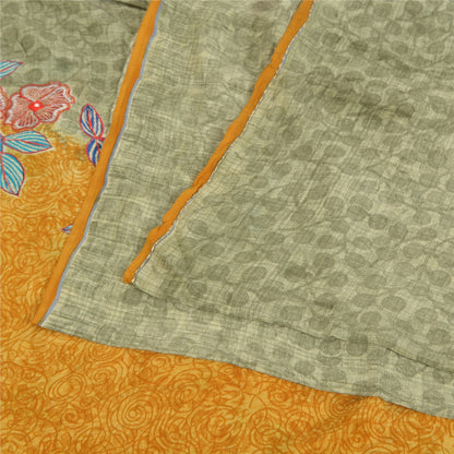 Sanskriti Vintage Sarees Pastel-Green Pure Crepe Printed Sari 5yd Craft Sustainable Fabric