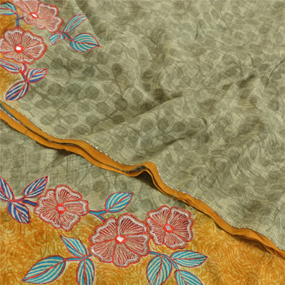 Sanskriti Vintage Sarees Pastel-Green Pure Crepe Printed Sari 5yd Craft Sustainable Fabric