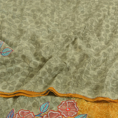 Sanskriti Vintage Sarees Pastel-Green Pure Crepe Printed Sari 5yd Craft Sustainable Fabric