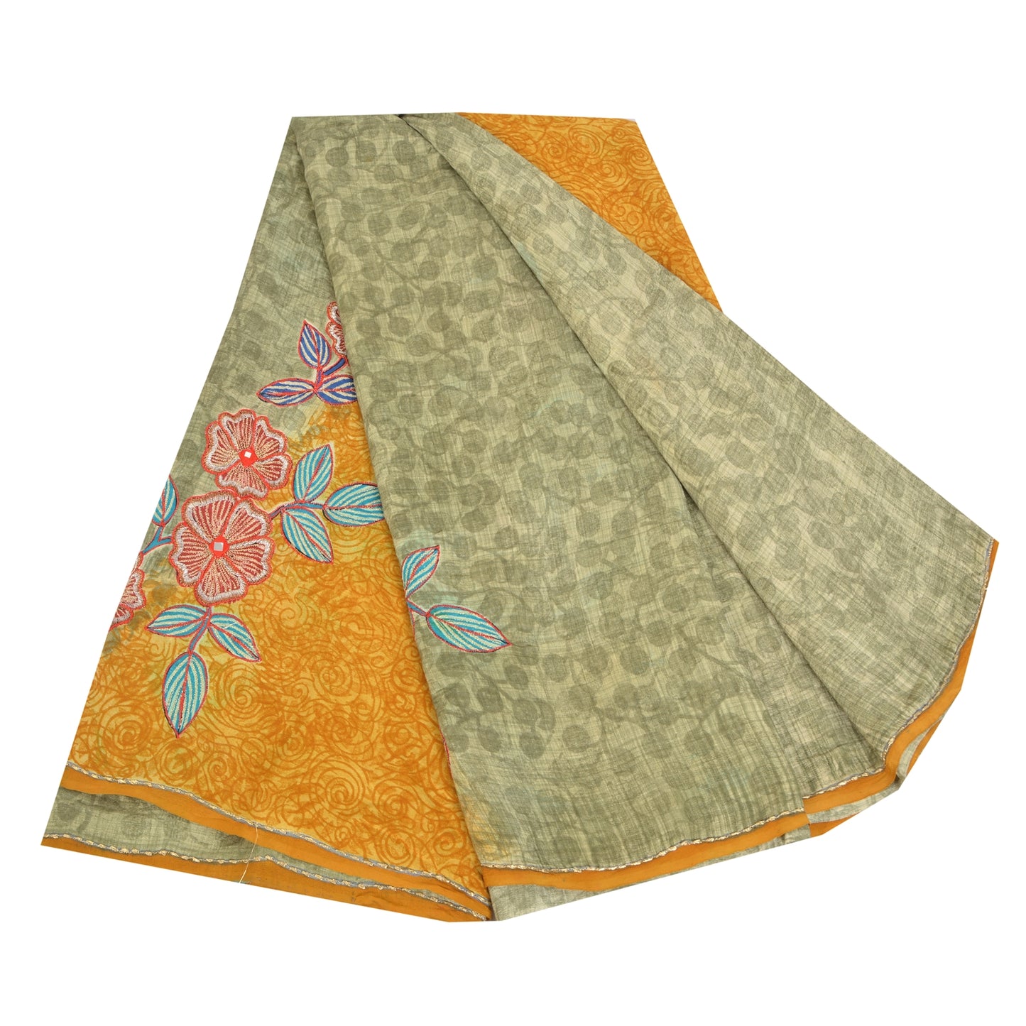 Sanskriti Vintage Sarees Pastel-Green Pure Crepe Printed Sari 5yd Craft Sustainable Fabric