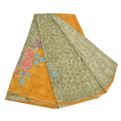 Sanskriti Vintage Sarees Pastel-Green Pure Crepe Printed Sari 5yd Craft Sustainable Fabric