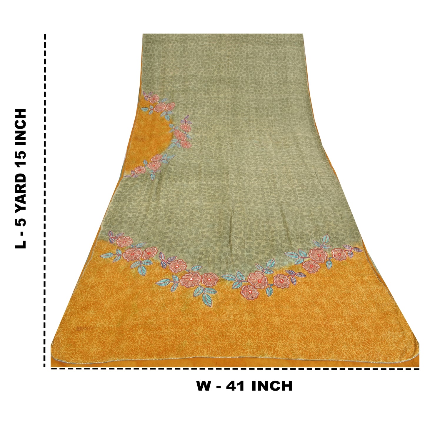 Sanskriti Vintage Sarees Pastel-Green Pure Crepe Printed Sari 5yd Craft Sustainable Fabric