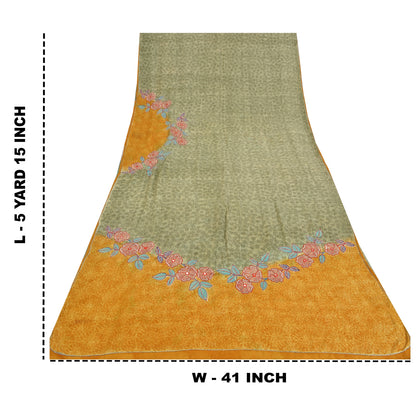 Sanskriti Vintage Sarees Pastel-Green Pure Crepe Printed Sari 5yd Craft Sustainable Fabric