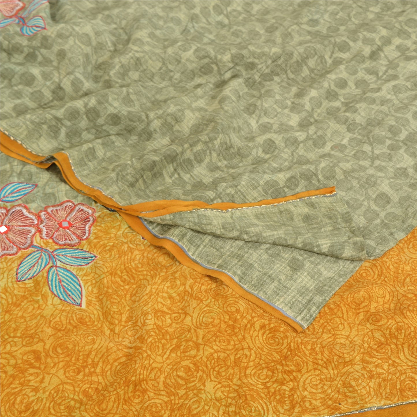 Sanskriti Vintage Sarees Pastel-Green Pure Crepe Printed Sari 5yd Craft Sustainable Fabric