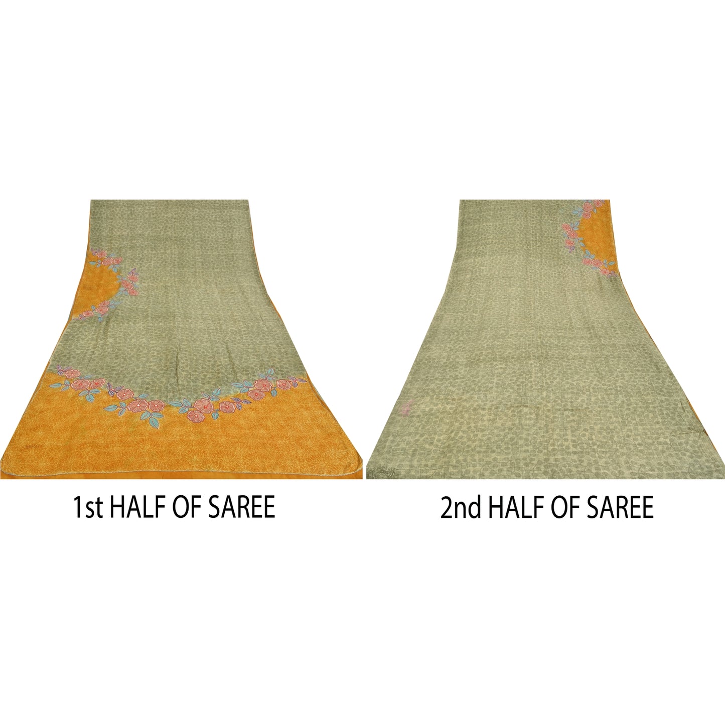 Sanskriti Vintage Sarees Pastel-Green Pure Crepe Printed Sari 5yd Craft Sustainable Fabric