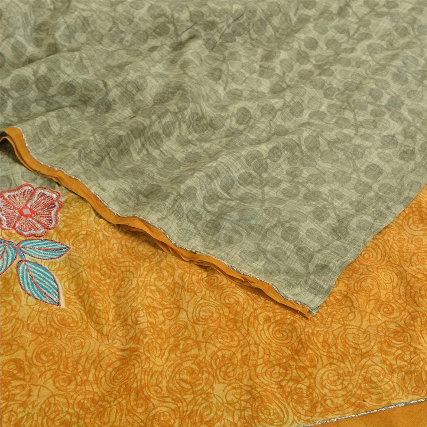 Sanskriti Vintage Sarees Pastel-Green Pure Crepe Printed Sari 5yd Craft Sustainable Fabric