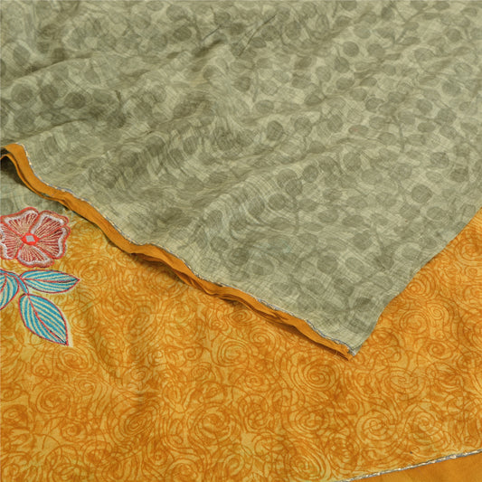 Sanskriti Vintage Sarees Pastel-Green Pure Crepe Printed Sari 5yd Craft Sustainable Fabric