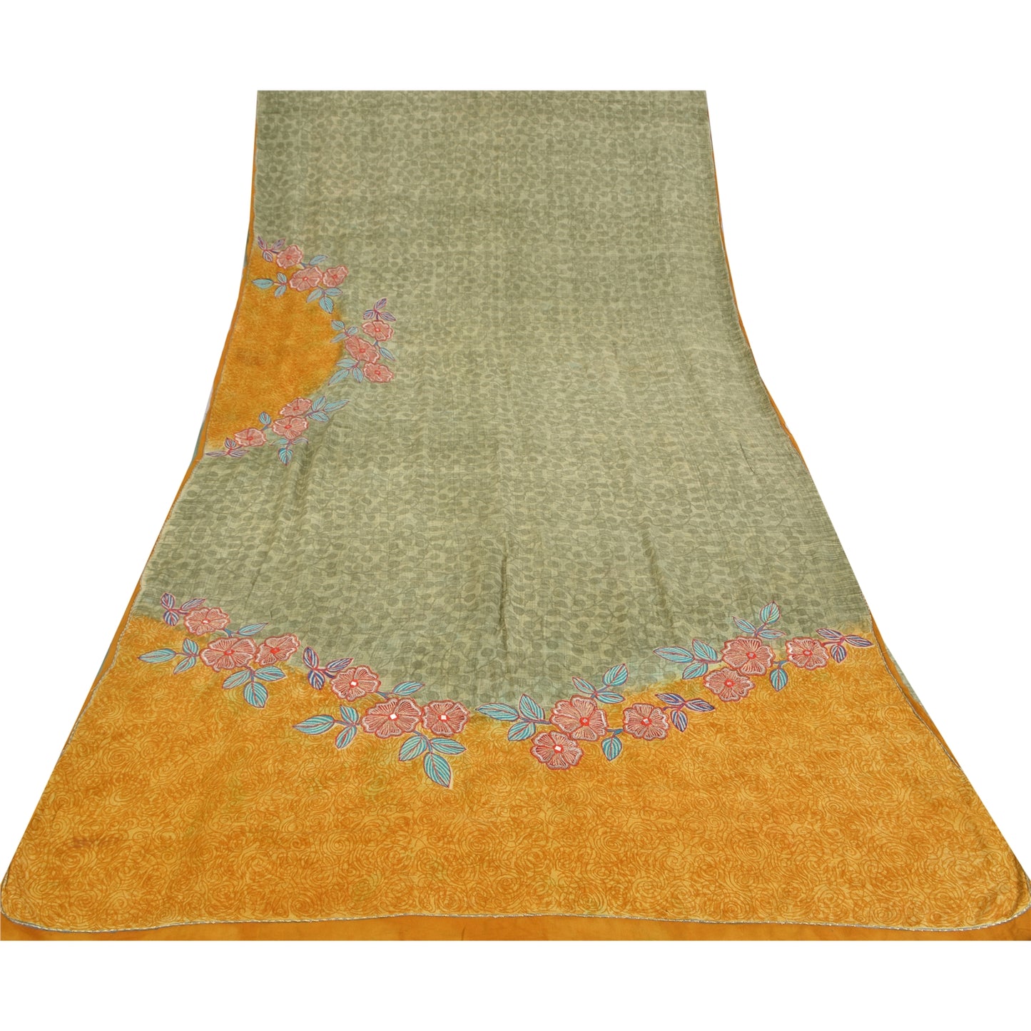 Sanskriti Vintage Sarees Pastel-Green Pure Crepe Printed Sari 5yd Craft Sustainable Fabric