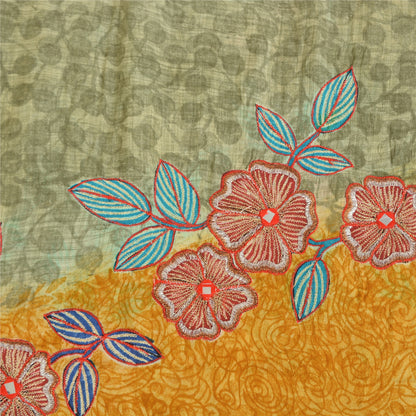 Sanskriti Vintage Sarees Pastel-Green Pure Crepe Printed Sari 5yd Craft Sustainable Fabric