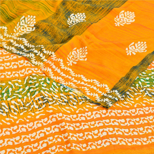 Sanskriti Vintage Sarees Multicolor Pure Crepe Silk Print Sari 5yd Craft Sustainable Fabric
