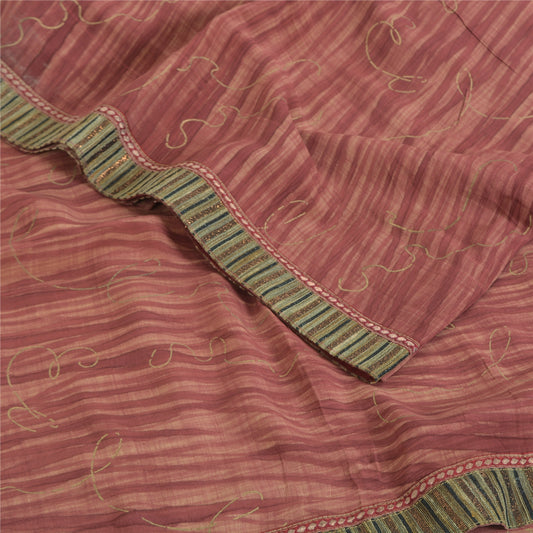 Sanskriti Vintage Sarees Dusty Red Pure Crepe Print Paint Sari 5yd Craft Sustainable Fabric