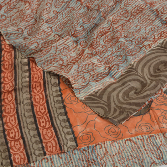 Sanskriti Vintage Sarees Multicolor Pure Crepe Silk Print Sari 5yd Craft Sustainable Fabric