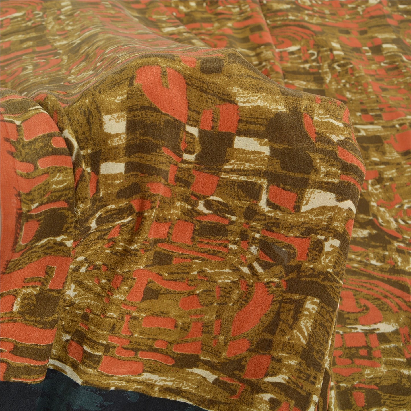 Sanskriti Vintage Sarees Green Embroidered Pure Crepe Printed Sari Craft Sustainable Fabric