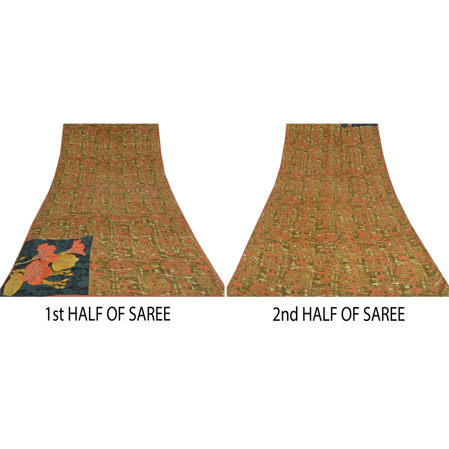 Sanskriti Vintage Sarees Green Embroidered Pure Crepe Printed Sari Craft Sustainable Fabric