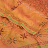 Sanskriti Vintage Sarees Orange Hand Beaded Pure Crepe Sari 5yd Craft Sustainable Fabric