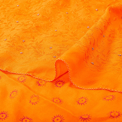 Sanskriti Vintage Sarees Hand Made Zardozi & Paint Orange Pure Crepe 5+YD Sari