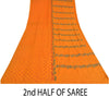 Sanskriti Vintage Sarees Hand Made Zardozi & Paint Orange Pure Crepe 5+YD Sari