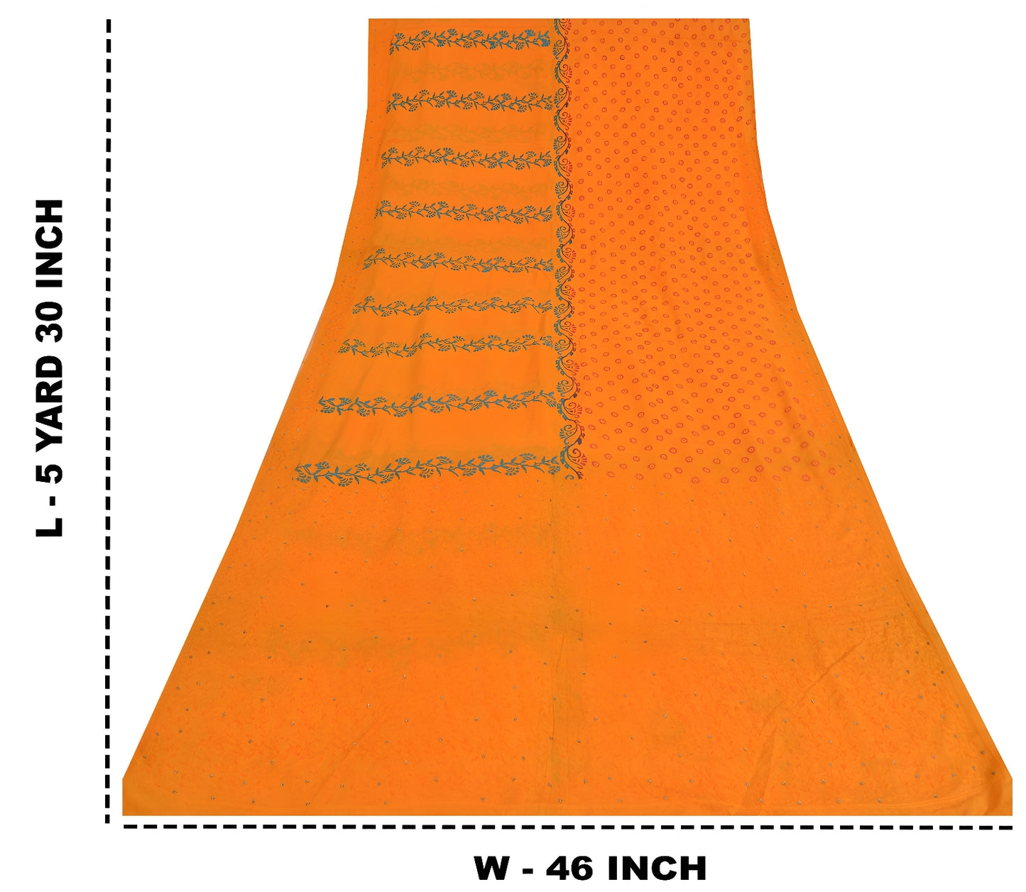 Sanskriti Vintage Sarees Hand Made Zardozi & Paint Orange Pure Crepe 5+YD Sari