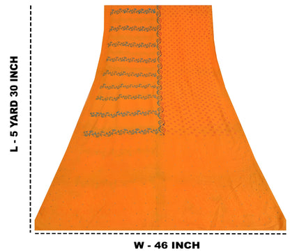 Sanskriti Vintage Sarees Hand Made Zardozi & Paint Orange Pure Crepe 5+YD Sari