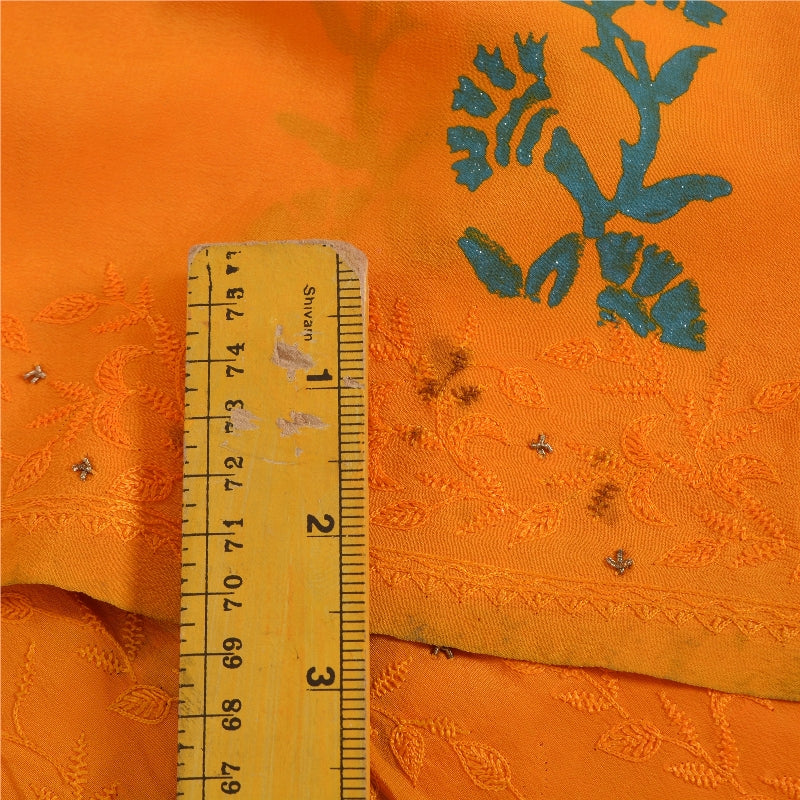 Sanskriti Vintage Sarees Hand Made Zardozi & Paint Orange Pure Crepe 5+YD Sari