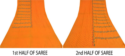 Sanskriti Vintage Sarees Hand Made Zardozi & Paint Orange Pure Crepe 5+YD Sari