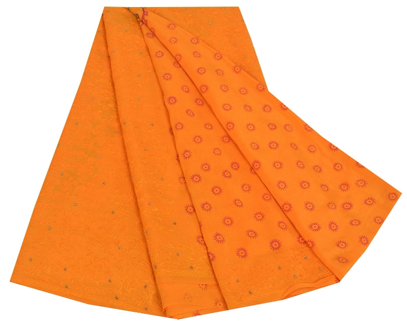 Sanskriti Vintage Sarees Hand Made Zardozi & Paint Orange Pure Crepe 5+YD Sari