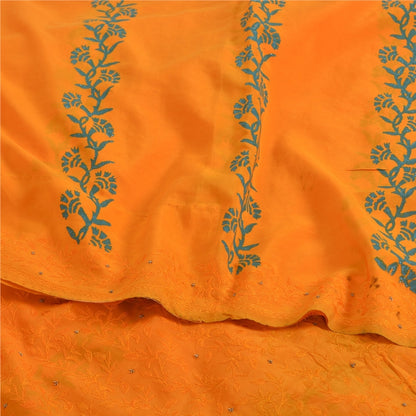 Sanskriti Vintage Sarees Hand Made Zardozi & Paint Orange Pure Crepe 5+YD Sari