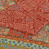 Sanskriti Vintage Sarees Red Hand Beaded Pure Crepe Print Sari 5yd Craft Sustainable Fabric