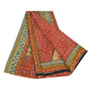 Sanskriti Vintage Sarees Red Hand Beaded Pure Crepe Print Sari 5yd Craft Sustainable Fabric