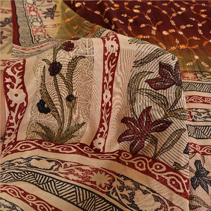 Sanskriti Vintage Sarees Hand Embroidery Suzani Pure Crepe Printed Sari Sustainable Fabric