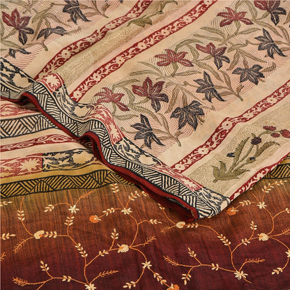 Sanskriti Vintage Sarees Hand Embroidery Suzani Pure Crepe Printed Sari Sustainable Fabric