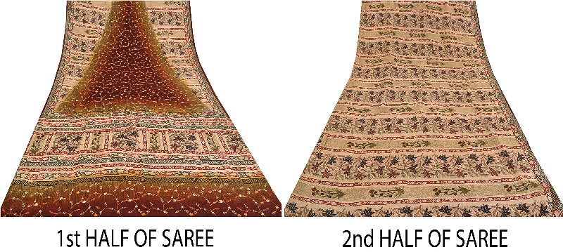 Sanskriti Vintage Sarees Hand Embroidery Suzani Pure Crepe Printed Sari Sustainable Fabric