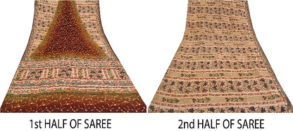 Sanskriti Vintage Sarees Hand Embroidery Suzani Pure Crepe Printed Sari Sustainable Fabric