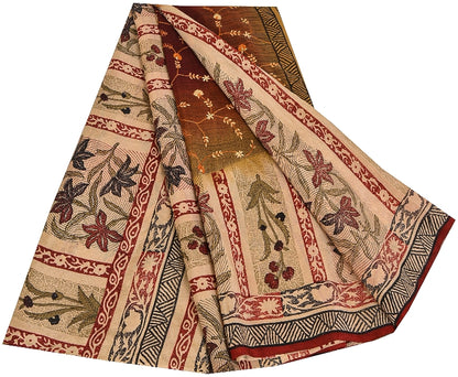 Sanskriti Vintage Sarees Hand Embroidery Suzani Pure Crepe Printed Sari Sustainable Fabric