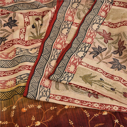 Sanskriti Vintage Sarees Hand Embroidery Suzani Pure Crepe Printed Sari Sustainable Fabric