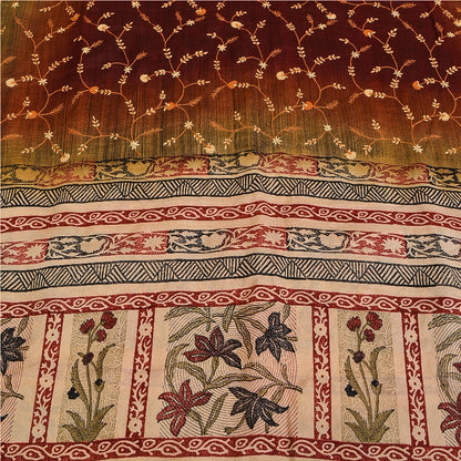 Sanskriti Vintage Sarees Hand Embroidery Suzani Pure Crepe Printed Sari Sustainable Fabric