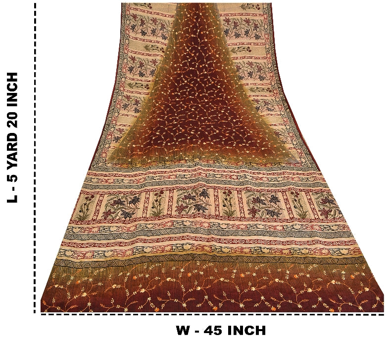 Sanskriti Vintage Sarees Hand Embroidery Suzani Pure Crepe Printed Sari Sustainable Fabric