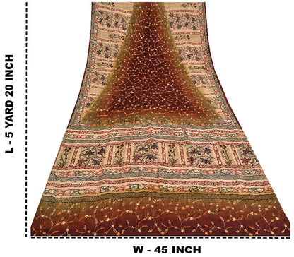 Sanskriti Vintage Sarees Hand Embroidery Suzani Pure Crepe Printed Sari Sustainable Fabric
